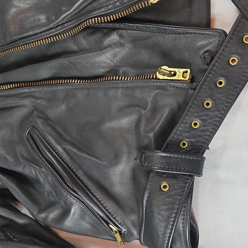 Brooks Black Leather Biker Jacket Coat Womens Size 42 MEDIUM Womans M - Picture 5 of 16
